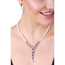 Mlini Rose Kaplama Damla Kesim Ametist Incili Gümüş Set