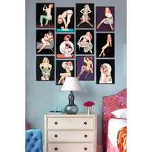 Biz Dijital 12 Parça Çerçeve Görünümlü Mdf Tablo Seti/vintage Pin Up Kızları Nostaljik Tablolar