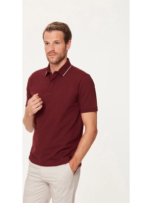 Emnana Bordo Fermuarlı Erkek Polo T-Shirt