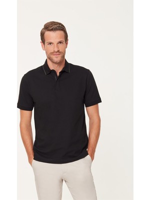 Emnana Siyah Fermuarlı Erkek Polo T-Shirt