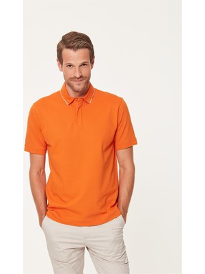 Emnana Turuncu Fermuarlı Polo T-Shirt