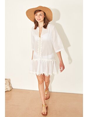 C&city Kadın Pareo Plaj Elbisesi 22117 Beyaz