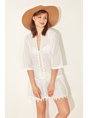 C&city Kadın Pareo Plaj Elbisesi 22117 Beyaz