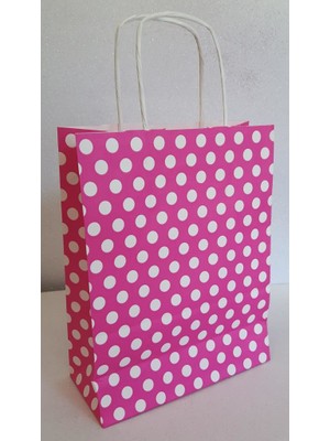 Event Party Store Kraft Kağıt Çanta Fuşya Puanlı 18CM x 24CM - 1 Adet