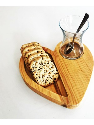 Emay Center Ahşap Kalp Model Çerezlik & Sunumluk & Kahvaltılık, Tekli Doğal Sunumluğu