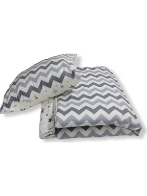 Bebek Özel Gri Pamuklu Bebek Yastık Çarşaf Yorgan Seti 60 x 120 cm