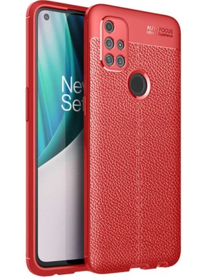 Case World One Plus Nord N10 5g Kılıf Darbe Korumalı Deri Görünümlü Silikon Arka Kapak - Kırmızı