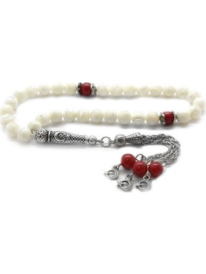 Gül Endam Kararmaz Metal Ayyıldız Püsküllü Küre Kesim Sedef-Mercan Doğaltaş Tesbih