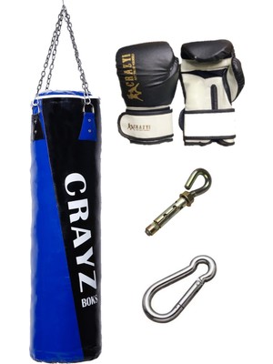 Crazy Büyük Boy Dolu Boks Kum Torbası 120cm x 35cm + Boks Eldiven Seti + Askı Aparatı