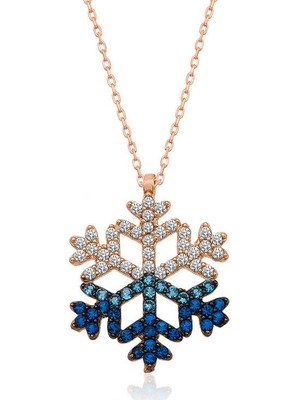 Gumush Gümüş Mavi Taşlı Kar Tanesi Kolye