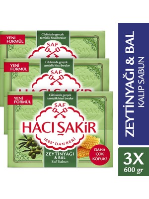 Hacı Şakir Zeytinyağı & Bal Saf Kalıp Sabun 4x150 gr x 3 Adet