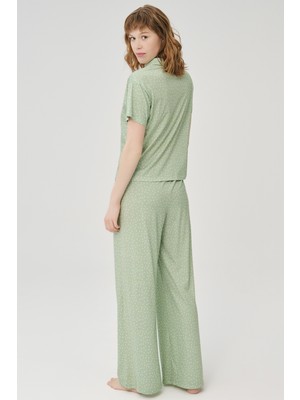Dagi Kadın Yeşil Pamuklu Puantiye Gömlek Pijama Takımı