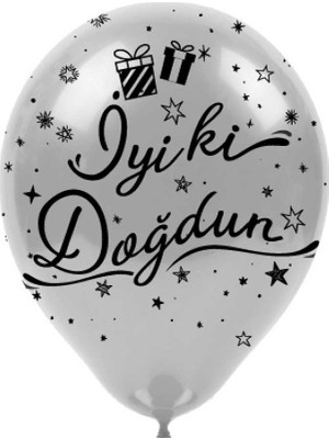 Kikajoy Siyah Iyi Ki Doğdun Baskılı Metalik Gümüş Balon 10 Adet