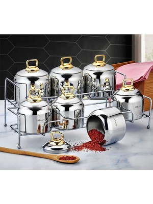 Sıla Berfin 15 Parça Standlı Gold Çelik Kapak Baharat Takımı