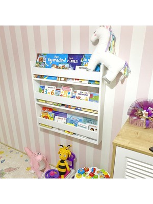 Venice Home Montessori Eğitici Çocuk Kitaplığı Mat Beyaz Mdf, 3 Katlı Montessori Kitaplık