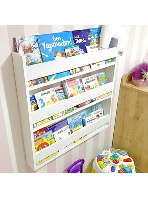 Venice Home Montessori Eğitici Çocuk Kitaplığı Mat Beyaz Mdf, 3 Katlı Montessori Kitaplık