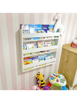 Venice Home Montessori Eğitici Çocuk Kitaplığı Mat Beyaz Mdf, 3 Katlı Montessori Kitaplık