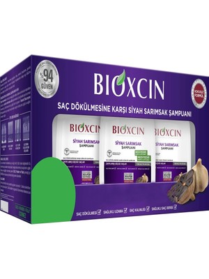 Bioxcin Siyah Sarımsak Şampuanı - Saç Dökülmesine Karşı, Canlılık ve Işıltı Veren, Sülfatsız, 3x300 ml, Bitkisel Formül, Paraben İçermez