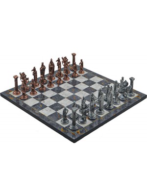 Gift Home Metal Satranç Takımı Büyük Ingiliz Antik Taş ve Gri Mermer Desenli