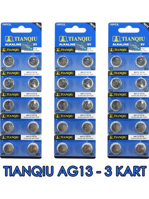 Tianqiu AG13 LR44H 357A A76 SR44SW 1.5 V 30'lu 3 Kart Alkalin Pil