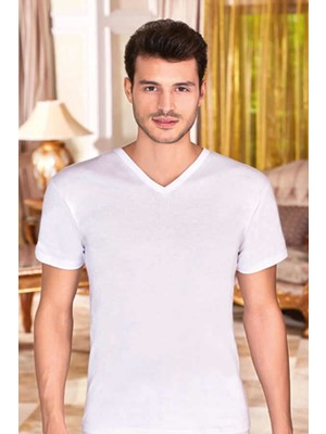 Berrak 3 Lü Paket Beyaz Renk V Yaka Fanila %100 Pamuklu Erkekler İçin Nefes Alabilir