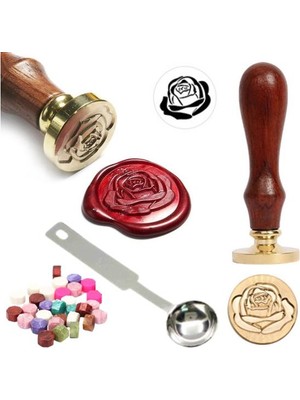 Profisher Mektup Damga Mühürü Blooming Rose + 30 Mühür Mumu + Eritme Kaşığı