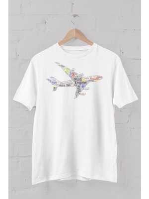 Blah Uçak Tipografi Baskılı Bisiklet Yaka Erkek Tişört