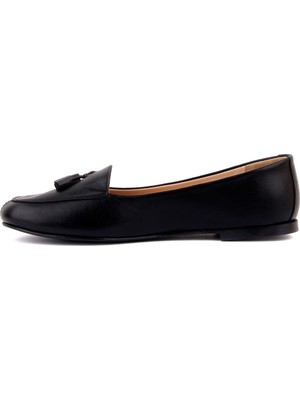 Sail Laker's Iloz - Siyah Deri Püsküllü Kadın Loafer
