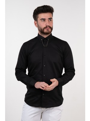 Apartro Yaka Zincirli Slimfit Gömlek