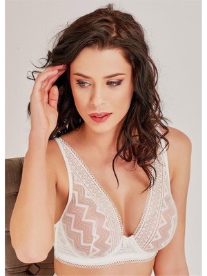 Magic Form 3748 Zigzag Desen Dantelli Süngerli Sütyen - Ekru