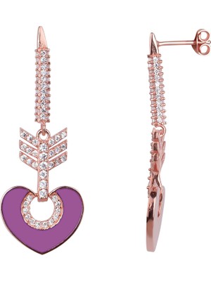 Diversity Jewelry Kadın Gümüş Taşlı Mor Kalp Küpe