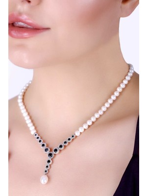 Mlini Oniks Taşlı Incili Gümüş Set
