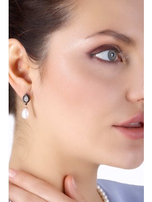 Mlini Bayan Damla Elmas Model Incili Gümüş Set