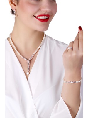 Mlini Rose Kaplama Baget Incili Gümüş Set