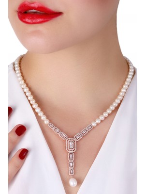 Mlini Rose Kaplama Baget Incili Gümüş Set