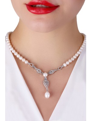 Mlini Lale Montür Incili Gümüş Set