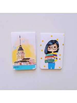 Fatofotofan Mıknatıslı Galata,kız Kulesi ve Kitapçı Kız 2'li Ayraç Seti,fatofotofan 5,5cmx3,5cm