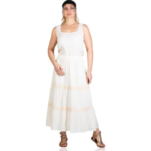 Uzun Şile Bezi Dantelli Yazlık Etek Krem Krm