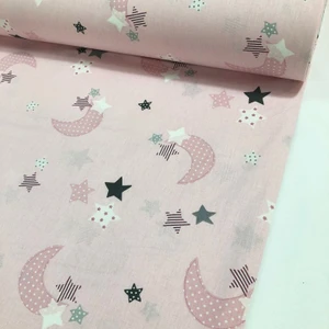 Bebek Özel 240 Santim Eninde Pembe Hilal Poplin Kumaş