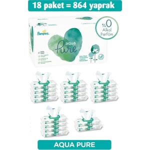 Islak Havlu Mendil Aqua Pure 48 Yaprak 18 Li Set Organik Pamuklu