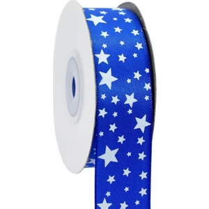 Süsle Bebek ve Parti Saten Kurdele, Yıldız Baskılı, 2,50 cm x 23 mt - KOYU MAVİ