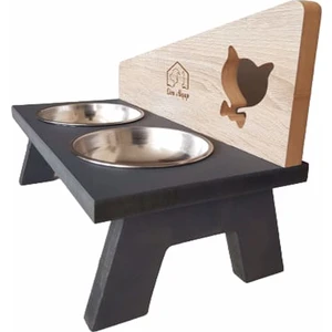 Liva Ahşap Çelik Kaseli Ahşap Kedi Köpek Mama ve Su Kabı