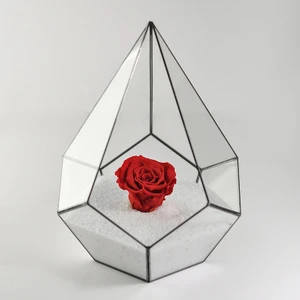 Siyah Antrasit Geometrik Prizma Teraryum Cam Fanus ve Solmayan Gül Hediyelik Konsept Aksesuar Cam Aksesuar 27X22X22CM