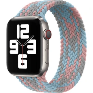 Case World Apple Watch Uyumlu 44MM Hasır Örgü Tasarımlı Small Kordon - Mavi-Pembe