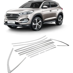Araba Alışveriş Hyundai Tucson 2016 Sportif Tam Tur Metal Krom Cam Çıta Seti