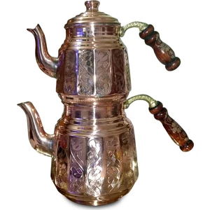 Binbir Bakır Aile Boyu El Yapımı Keski Işlemeli Bakır Çaydanlık 2900 ml.