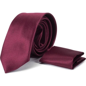 7 cm Bordo Kendinden Desenli Mendilli Klasik Kravat