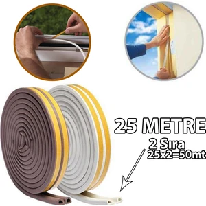 Kapı Pencere Izolasyon Fitili Bandı Kahve Beyaz 25 Metre