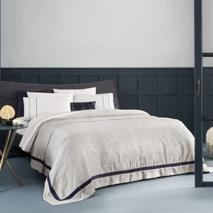 Algi Şeritli Kadife Yatak Örtüsü Çift Kişilik - Lacivert