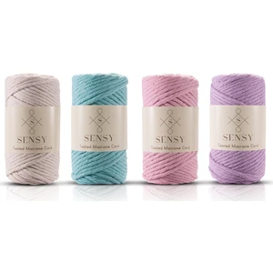 Premium Taranan Makrome Ipi 4'lü Set Ekru - Mint - Bebe Pembesi - Lila